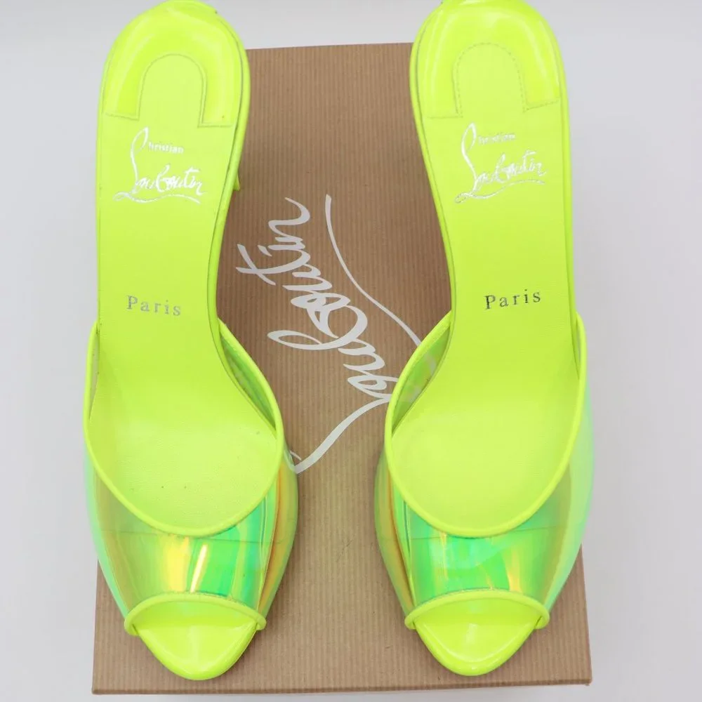 Christian Louboutin Condorapik Yellow Iridescent Spike Mule Sandals - Picture 4 of 13